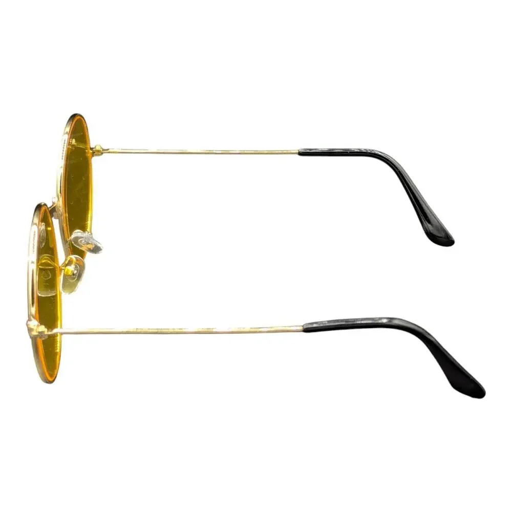 Round Hippie Gold yellow Sunglasses UV Protection‎